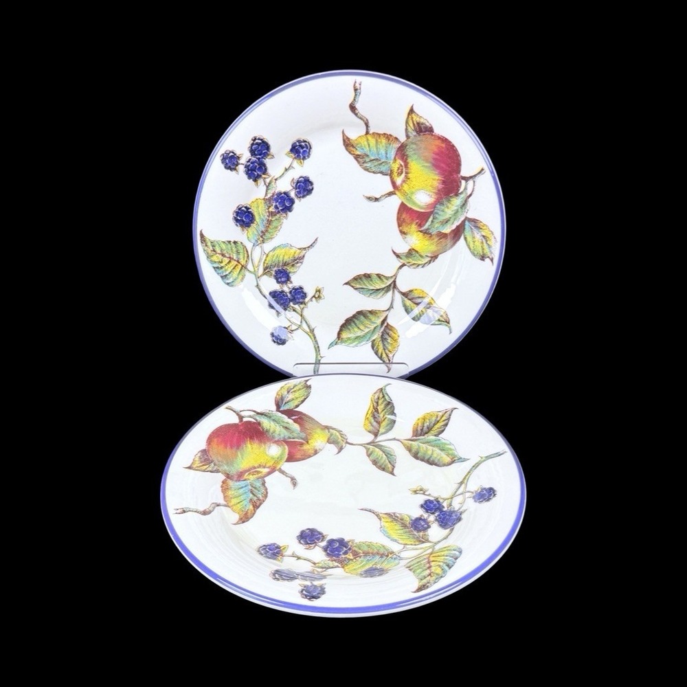 Pier 1 Macintosh Salad Plates Italy Italie 8" Set of 2 Apples Blackberries